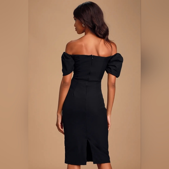 Lucky Number Black Puff Sleeve Bodycon Midi Dress Lulus Size XS - Picture 4 of 9